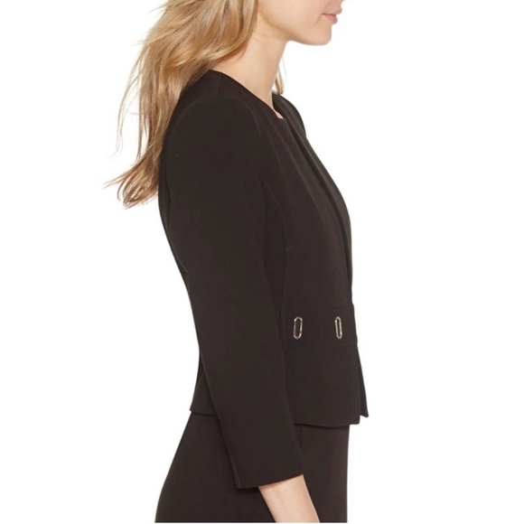 White House Black Market Black Cropped Jacket/Blazer w/ Silver Grommet Detailing - Picture 2 of 12